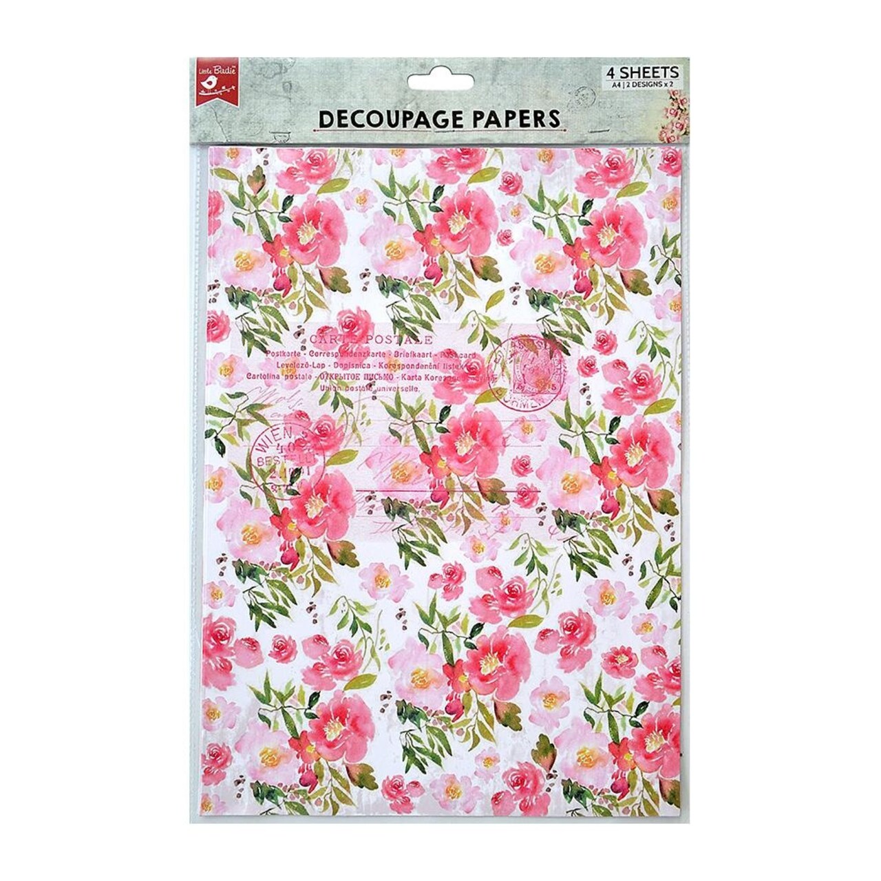 Little Birdie Decoupage Paper A4 4/Pkg-Blossoming Elegance